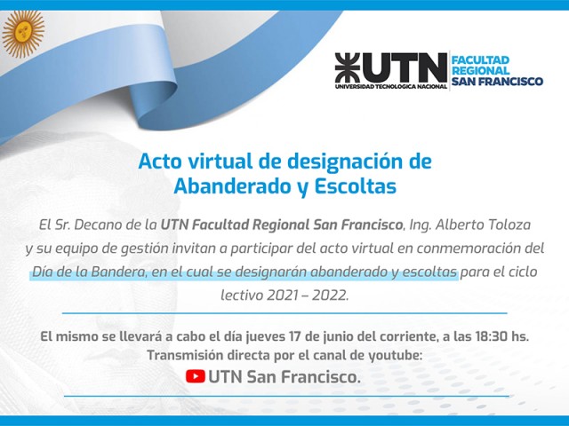 Se realizará este jueves 17 el acto de designación de abanderado y escoltas