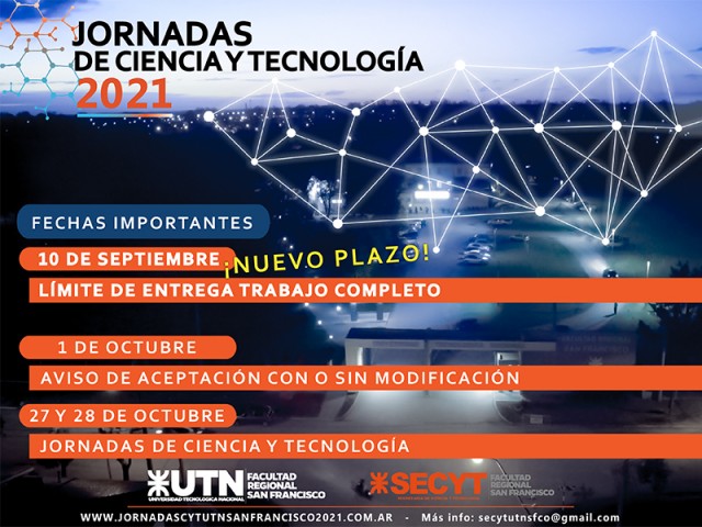 Se extendió el plazo para la recepción de trabajos para las Jornadas de Ciencia y Tecnología 2021