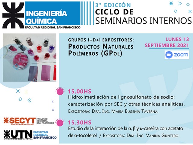 El lunes 13 comienza el Ciclo de Seminarios Internos de la carrera Ingeniería Química