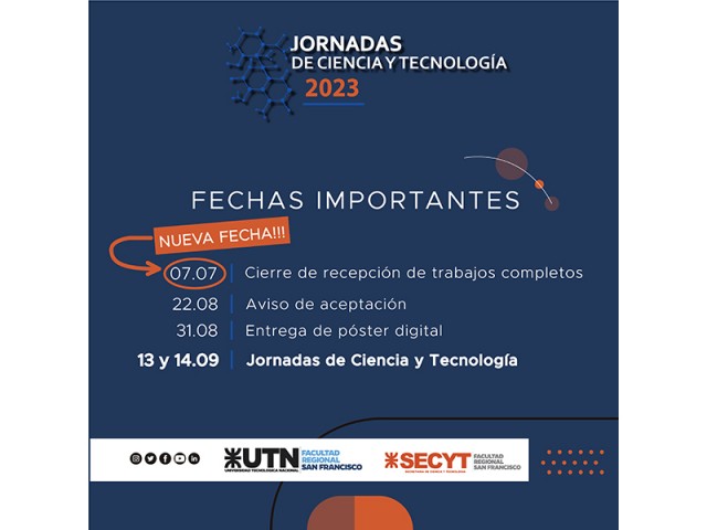 Se prorrogó la fecha de recepción de trabajos para las Jornadas de Ciencia y Tecnología