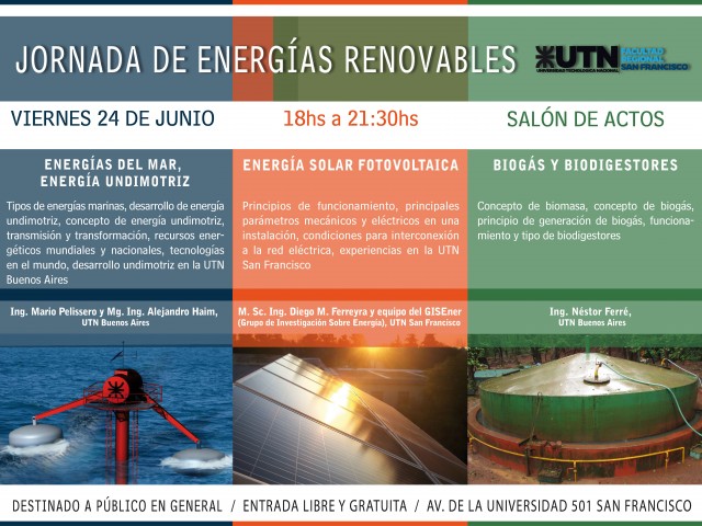 Este viernes 24 se realizará una "Jornada de Energías Renovables"