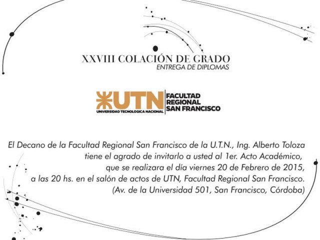 La Facultad Regional San Francisco realizará una nueva Colación de Grado